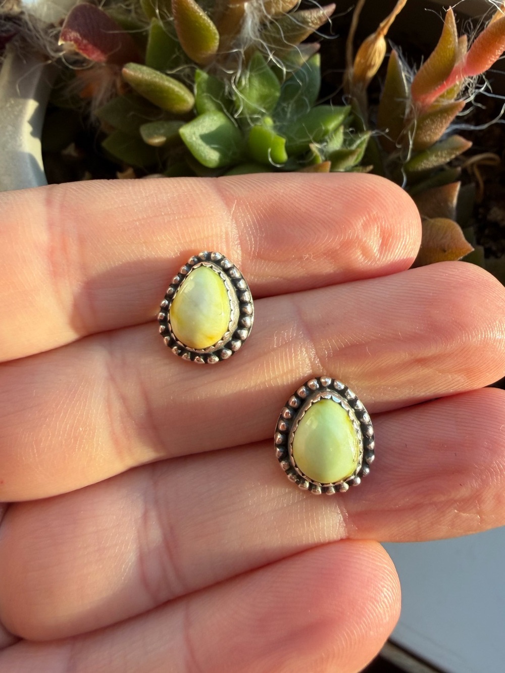 Teardrop Palomino Turquoise Sterling Silver Stud Earrings